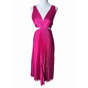 NWT Abercrombie & Fitch Pink Satin Giselle Pleated Cutout Maxi Dress Size Small